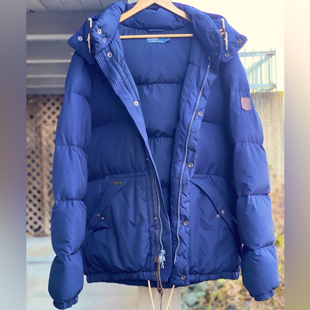 Mens Vintage Polo Ralph Lauren Heavy Goose Down Hooded Ski Puffer Jacket XL Tall